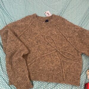 American Eagle Outfitters Brown Crew Neck Sweater with Textured Knit
